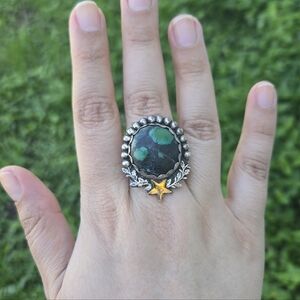 Green celestial Hubei turquoise sterling silver ring 💍 size 7.5 OOAK Artisan